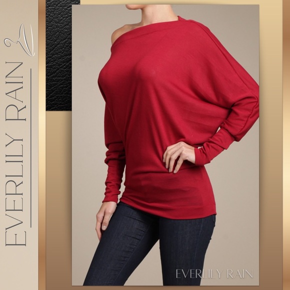 Burgundy Red Dolman Sleeve Top - Picture 3 of 9